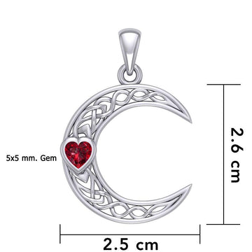 Celtic Crescent Moon with Heart Stone Silver Pendant TPD5886 - Jewelry